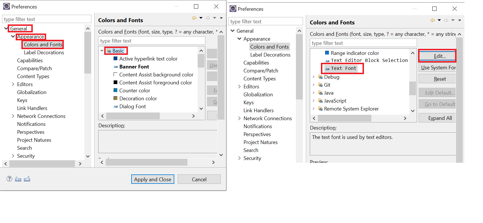 Eclipse settings font1